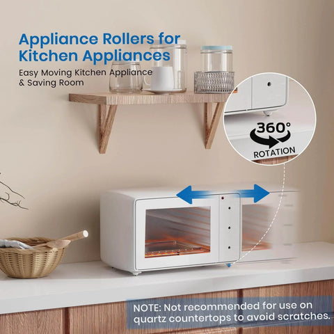 Self Adhesive Caster Wheels For Appliances 360 Degree Swivel Sliders showing rotation under kitchen appliance