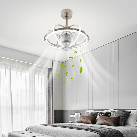 Ceiling Fan Light with Handheld Controller 3 Blades Modern Lamp for Living, featuring sleek design and soft LED glow in a bedroom.