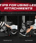Person using Beefy 1200 Pound Capacity Weight Bench With Leg Extension And Curl, Preacher Curl Attachment for hamstring curls and extensions