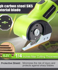 High carbon steel blade of Professional Grade 3.6V Cordless Electric Scissors And Cardboard Cutter for precision cutting.