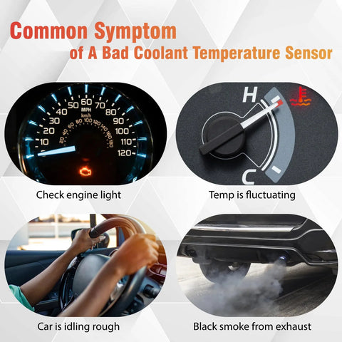 Sianxaido coolant temperature sensor collage: check engine light, fluctuating temperature, rough idle, exhaust smoke.