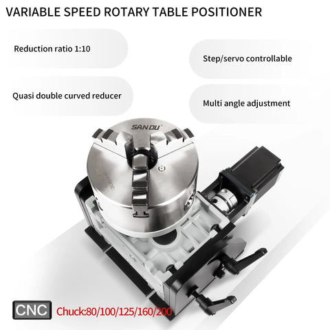 Built Tough Cnc 4Th Axis Rotary Table With Rock Solid 98Mm Center Height And No Fuss Speed Control Box Plus Heavy Duty 10To1 Reduction 3Jaw 80Mm Chuck Setup For Flawless Engraving And Marking Projects, showcasing a variable speed CNC rotary table positioner with a 10:1 reduction ratio.