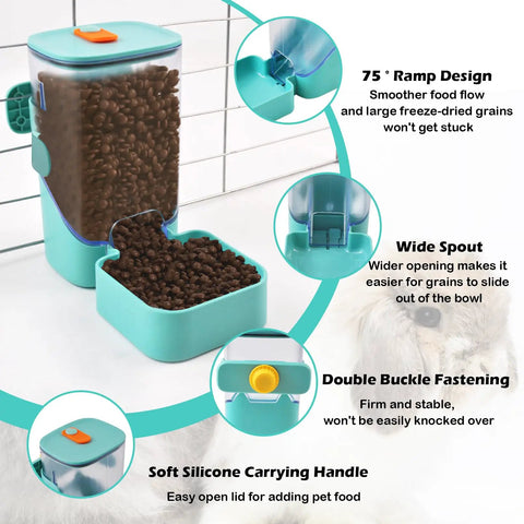 Worry Free Automatic Rabbit Food Dispenser With 35 Oz Gravity Feeding For Bunnies Guinea Pigs And Small Critters, showcasing wide spout and silicone lid.