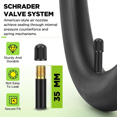 Schrader valve details of Two Pack 26x1.75-2.125 Butyl Bike Tubes With 35mm Schrader Valve Built For MTB Cruisers City And Road Bikes