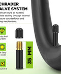 4 Pack 26 Inch Bike Tubes 1.75 1.95 2.10 2.125 With 35mm Schrader Valve Butyl Inner Tubes For MTB Cruiser City And Road Bikes Includes 2 Tire Levers And Spares, focus on Schrader valve system.