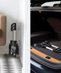 Collapsible folding telescoping hand truck in trunk and by wall