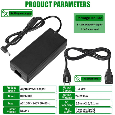 Beefy 24V 10A DC Power Supply Adapter For LED Strips And Drivers Universal 100-240V AC To 24V DC Converter 240W Output