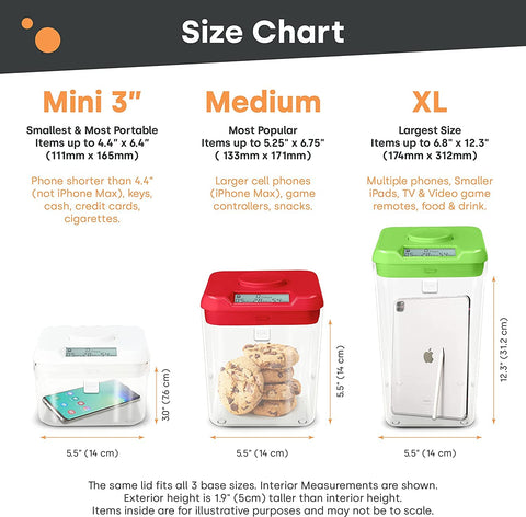 Countdown Timed Lock Box for Snacks and Valuables With Self Control Timer, Mini Safe Habit Hack Container for Building Better Habits, Locking Storage Box to Help You Stay Focused, White Lid and 3.0 Inch Base