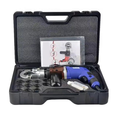 Super Powerful Electric Hydraulic Pliers For Copper And Aluminum Cables in a portable case with accessories and manual.