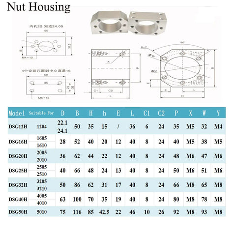 Top Notch High Precision Ball Screw SFU1605 RM1605 1300mm Length 16mm Diameter With Ballnut And Ballnut Housing diagram