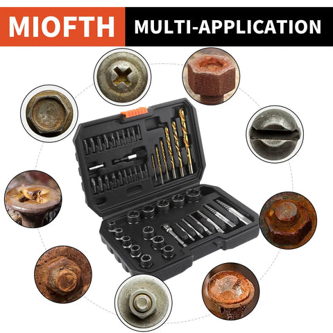 Open case of 48 Piece Screw Extractor And Left Hand Drill Bit Set For Removing Damaged Frozen Rusted Rounded Off Bolts Nuts And Screws