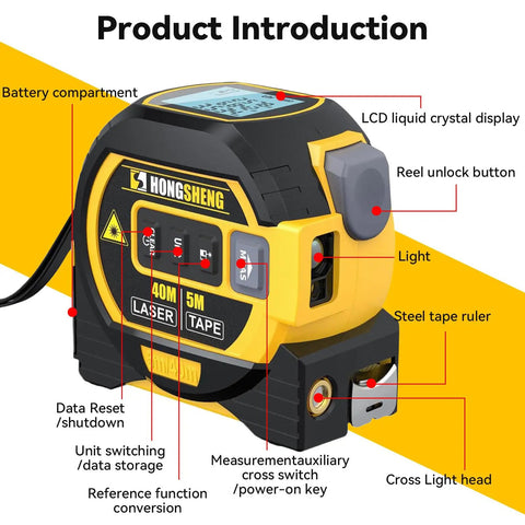 Heavy Duty Digital Tape Measure And Laser Rangefinder With Auto Lock, Led Display, Cross Line, Area Volume Pythagorean Calculator, Data Storage, Badass Built Tough No Nonsense Essential