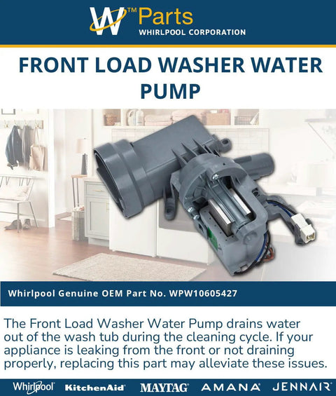 Front Load Washer Water Pump Replacement Part Genuine OEM Quality Replaces W10918044 W10903216 W10799064 on table