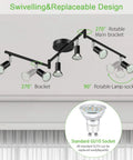 Six Light LED Track Lighting Kit In Black With Flexible Rotatable Heads For Ceiling Includes 6 GU10 Bulbs 4W Each Warm White 2700K 400LM