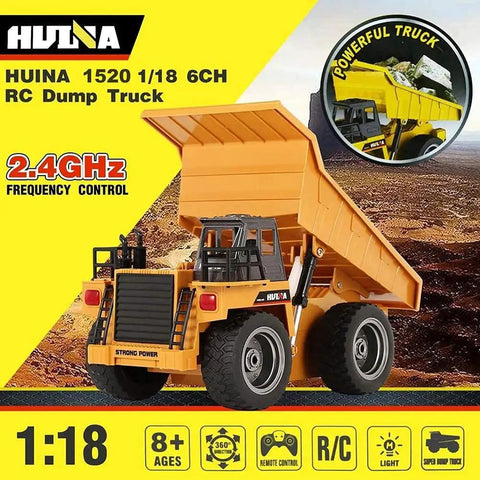 Rad Remote Control Dump Truck Toy 2.4G RC 6 Channel Bulldozer for mine construction, alloy metal vehicle, 1:18 scale