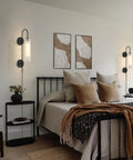 Black Plug In Wall Lights For Bedroom And Living Room, Frosted Milky White Glass Sconce Decor beside bed in cozy room