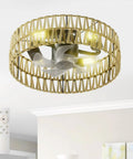 5 Pc Blades Ceiling Fan with Remote Control, Low Profile Flush Mount featuring a woven design and LED lights.