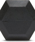 Top view of a 20 Pound Hex Dumbbell With Rubber Encased Cast Iron Core And Non Slip Contoured Handle For Home Gym Strength Training.