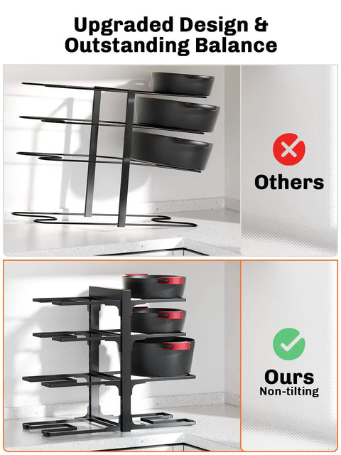 Keep Your Kitchen Organized And Stress Free With This Heavy Duty Under Cabinet Pot Rack Featuring Eight Sturdy Tiers showing upgraded design and stability.