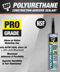 Polyurethane Premium Construction Adhesive Sealant In Black 10.1 Oz tube labeled for professional grade use