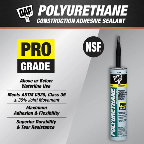 Polyurethane Premium Construction Adhesive Sealant In Black 10.1 Oz tube labeled for professional grade use