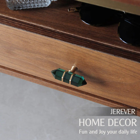 4 Pack Hexagonal Crystal Glass Knobs With Copper Wire Wrapped On Brass Base Green Gold Tone Cabinet Handles For Dresser Kitchen Modern Sparkle Hardware on wood drawer