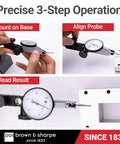 Dial Test Indicator With 0 To 0.030 Inches Range, 0.0005 Inches Graduation, Precise Accuracy For Shaft Alignment And Fine Measurements, Industrial Grade Gauge For Machinists And Shop Floor Pros mounted on base and reading a machined block