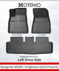 Tough As Nails TPE Floor Mats For Tesla Model 3 Highland 2023 Through 2025 contoured front and rear liners on left drive side.