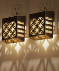 Two Pack Plug In Night Lights With Dusk To Dawn Sensor, Adjustable Brightness, Soft White Decorative Nightlight For Bathroom Hallway Stairway And Home, Easy Install, Space Saving Wall Plug shown plugged in, casting glow on wall