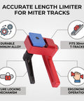 Heavy Duty Cnc Machined Aluminum Miter Track Stop Block Fits 30mm T Slot Rails with secure locking mechanism and ergonomic handle.