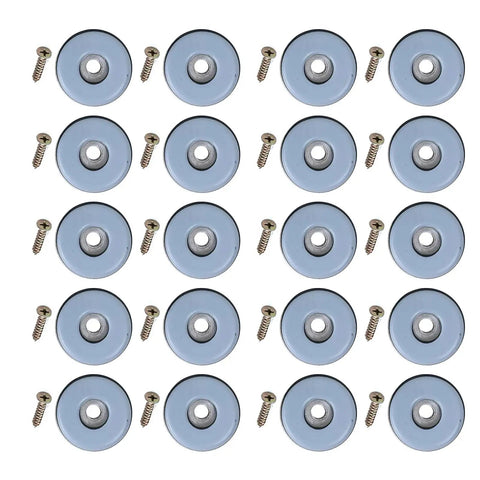Durable Screw On Furniture Glides For Chair Legs And Cabinets Wood Floor Protection with screws, 20-piece set, top view