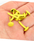 Hand holding yellow metal brads from 500 Pieces Scrapbooking Paper Fasteners Brads Clip Set For Photos And Cards And Paper Crafts Durable Vintage
