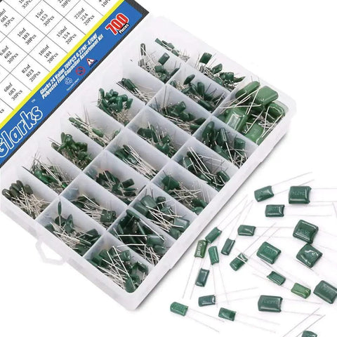 Value Packed Polyester Film Capacitor Assortment Kit With 700 Pieces Across 24 Values In Clear Box 0.22nF To 470nF Range