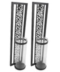 Vintage Hollow Out Metal Wall Sconce Kit Two Piece Candle Holder Set With Glass Covers For Living Room Bedroom Bathroom And Dining Area Easy Install Iron Wall Decor, black iron pair