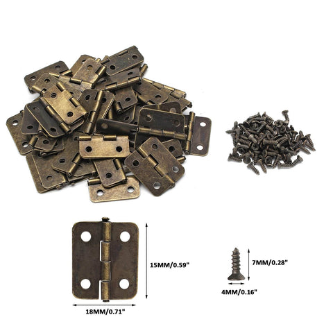 Mini 18x15mm Hinges Set For Wooden Jewelry Boxes And Cabinets With 50 Hinges And 200 Screws For DIY Crafts Retro Vintage Look