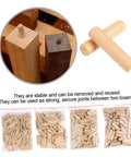 Wood Dowel Pin Kit 500 Pcs Fluted Beveled Hardwood Connectors for furniture with bags and close-up joint view