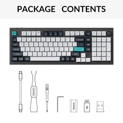 Package contents of Compact 96 Percent Wireless Mechanical Keyboard Hot Swap Switches Dual 2.4Ghz Bluetooth Aluminum Frame.