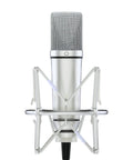 Front view of Ma-87 Studio Condenser Microphone With 26mm Gold Diaphragm Capsule For Singing, Vocal Recording, And Podcasting in shock mount.