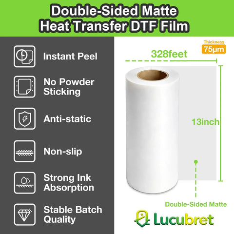 DTF Transfer Film Roll 13 Inch By 328 Feet With Premium Double Side Matte Clear Pretreat Sheets For PET Heat Transfer Paper DIY