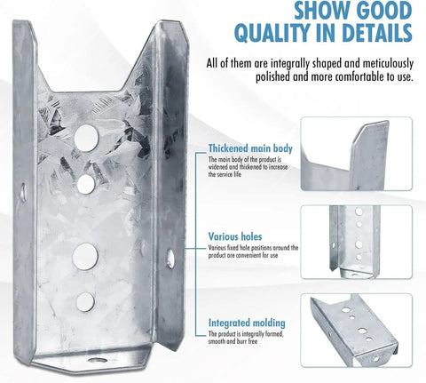 Heavy Duty Galvanized Fence Bracket Kit 20 Pack For 2x4 Wood Rails And Posts Includes 140 Stainless Steel Screws Deck Railing Connectors For Pickets Fences Porches DIY Friendly, showing detailed design with holes and integrated molding