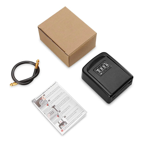 Outdoor Key Lock Box With 4-Digit Combination, tough-as-nails water-resistant safe box for 5 keys, removable chain, and instructions