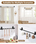 No Drill Curtain Rods For Windows 32 To 86 Inches Five Eighths Inch Adjustable Drapery Rod With Strong 3M Adhesive Mounts Renter Friendly Fits 55 To 82 Inches 4.5 To 6.8 Feet Great For Lightweight Curtains Black shown as versatile rod for curtains, kitchen, and towels.
