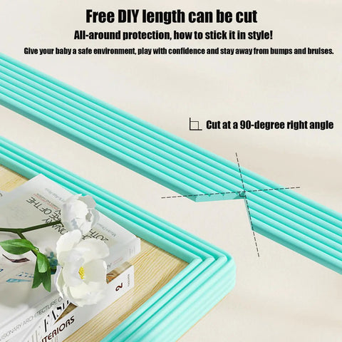 Slick Baby Edge Guard and Corner Protector with heavy duty NBR foam, DIY cuttable length for toddler safety, soft turquoise padding.