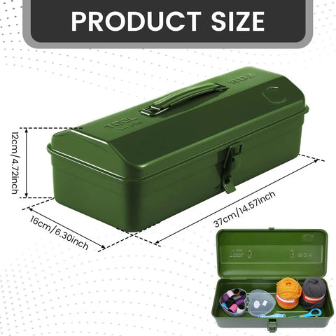 Green Built Tough 15 Inch Metal Tool Box With Locking Lid And Carry Handle Portable Tool Storage Case For Tools Screws And Small Parts