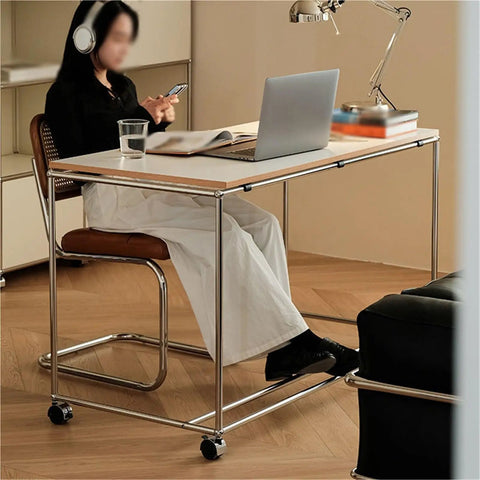 Rock Solid PC Desk With Smooth Gliding Casters And Built Tough Frame For Home Office Setup featuring a mobile workstation with a laptop.