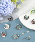 Knockout Western Horseshoe Screw Back Conchos 19mm Turquoise Gemstone Alloy Rivets on a table with flowers.