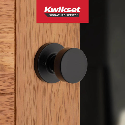 Pismo Matte Black Dummy Door Knob on wooden door, single-sided pull handle for closets and French double doors, non-turning design