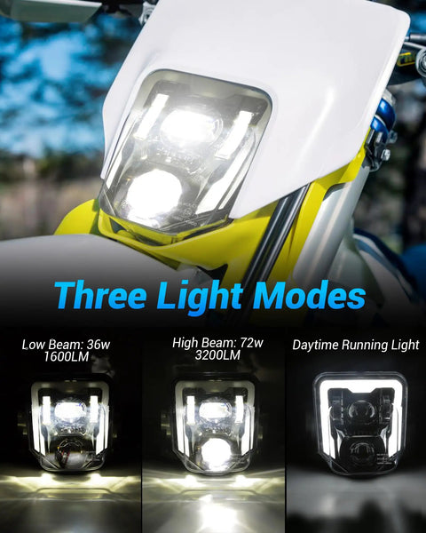 3200LM Dirt Bike Headlight With DRL For Husqvarna 2017 To 2023 Enduro Motocross Models FE250 FE350 FE450 FE501 FE501S FE701SM TE150 TE250i TE300i TX125 FC250 FC350 FC450 Pit Bike Black