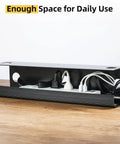 Under Desk Cable Management Tray 31.5 Inch Two Pack Cord Organizer And Hider For Office And Home, black tray with cords inside