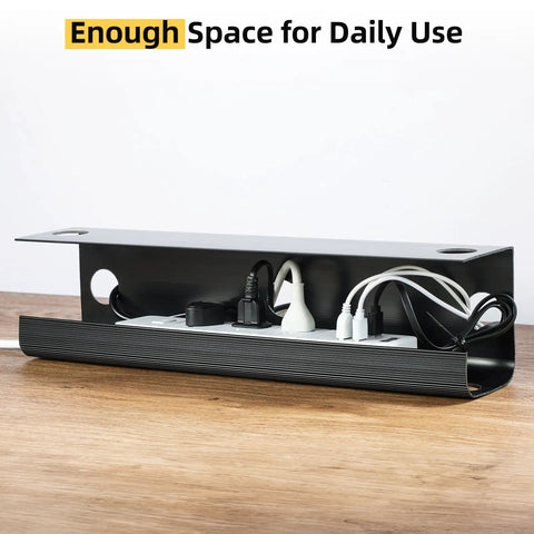 Under Desk Cable Management Tray 31.5 Inch Two Pack Cord Organizer And Hider For Office And Home, black tray with cords inside